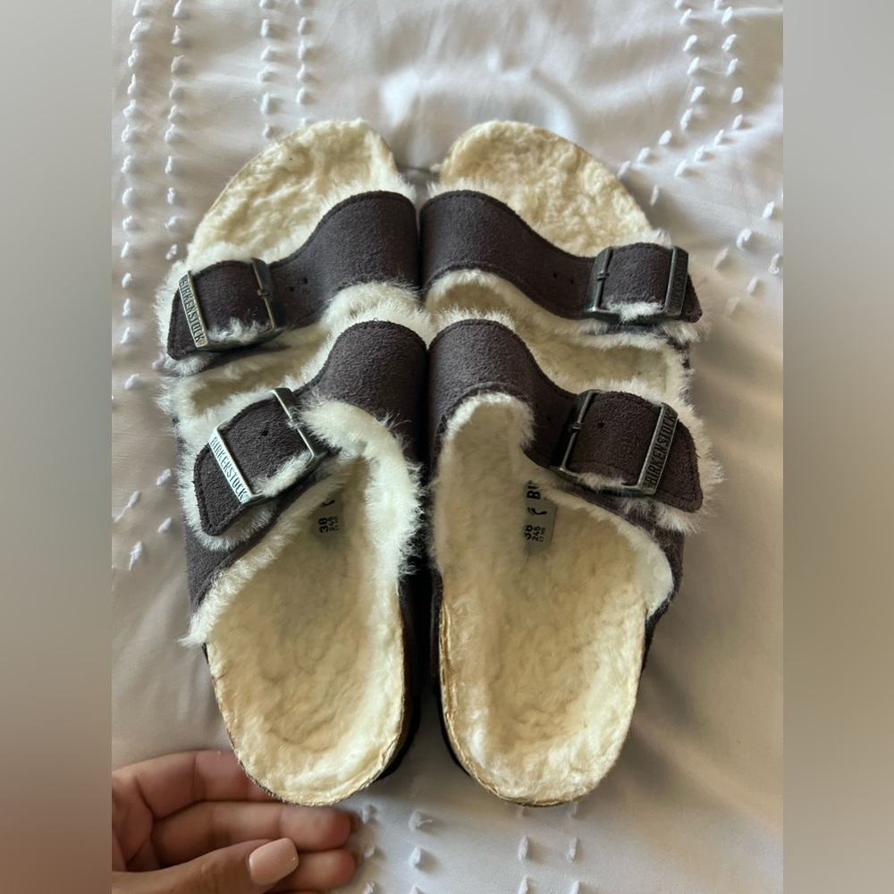 Birkenstock Arizona fur sandals!
